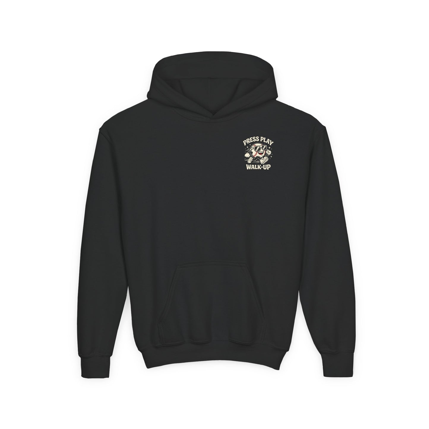 Press Play Walk-Up Hoodie — Youth Retro Baseball Graphic Pullover