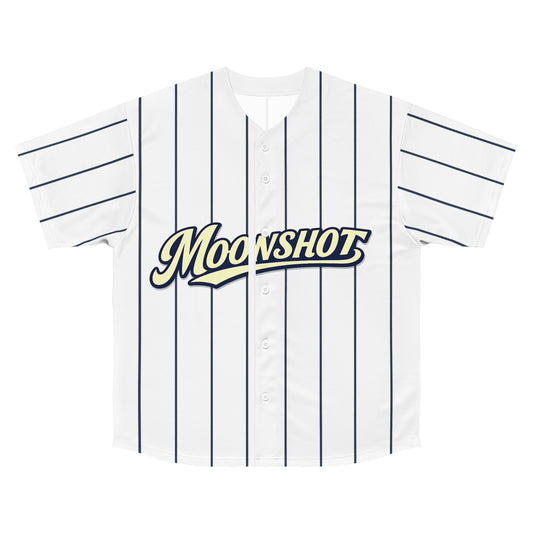 Moonshot Pinstripe Baseball Jersey — 'Moonshot' Script & Number 99