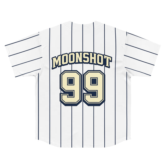 Moonshot Pinstripe Baseball Jersey — 'Moonshot' Script & Number 99